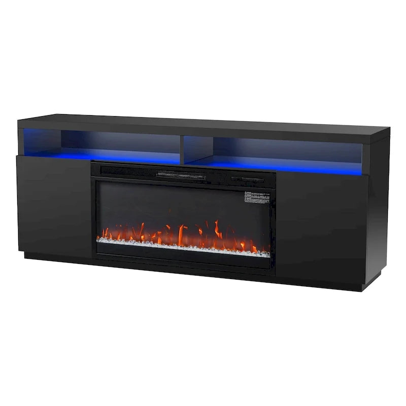 68 moderni mobili TV con camino elettrico RGB neri per televisori fino a 72 pollici