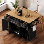 54 - Grande isola cucina con anta a ribalta in legno di gomma, carrello da cucina scorrevole con texture in rilievo su 4 ruote con 4 ante e 3 cassetti
