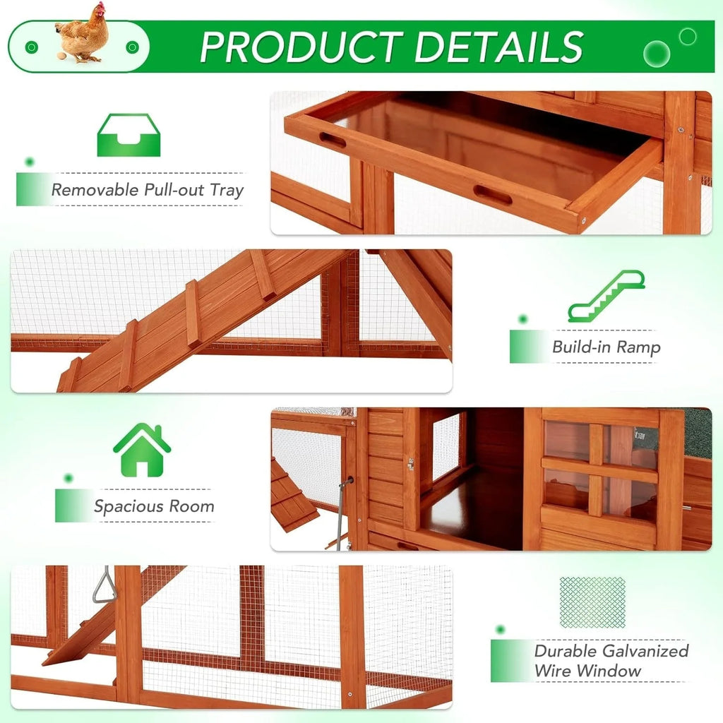 AECOJOY 144'' Large Chicken Coop w/ Run Wooden Hutch Poultry Cage House