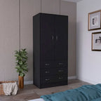 19 Armadio moderno a due ante con 3 cassetti e 1 asta appendiabiti per camera da letto