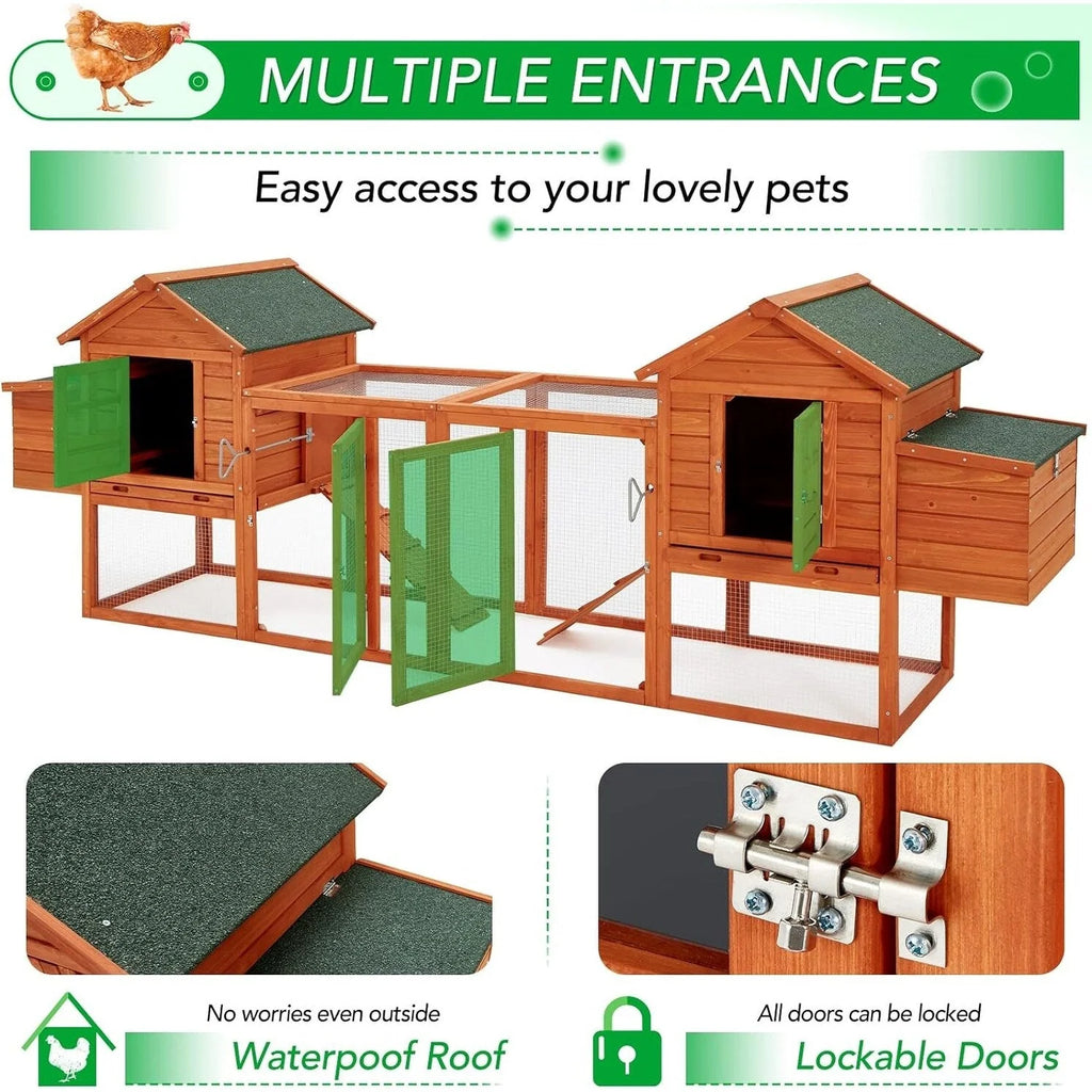 AECOJOY 144'' Large Chicken Coop w/ Run Wooden Hutch Poultry Cage House
