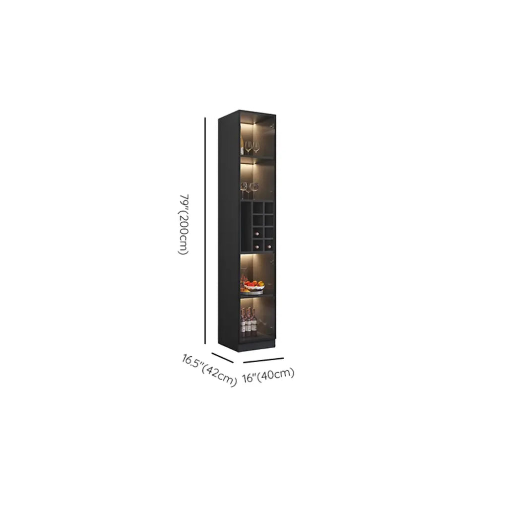 Minimalist Black Wooden Wine Rack Cabinet with Glass Door