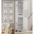 Mobile bagno alto 67 H, Armadietto portabiancheria stretto, Mobiletto contenitore con 2 ante e cassetto