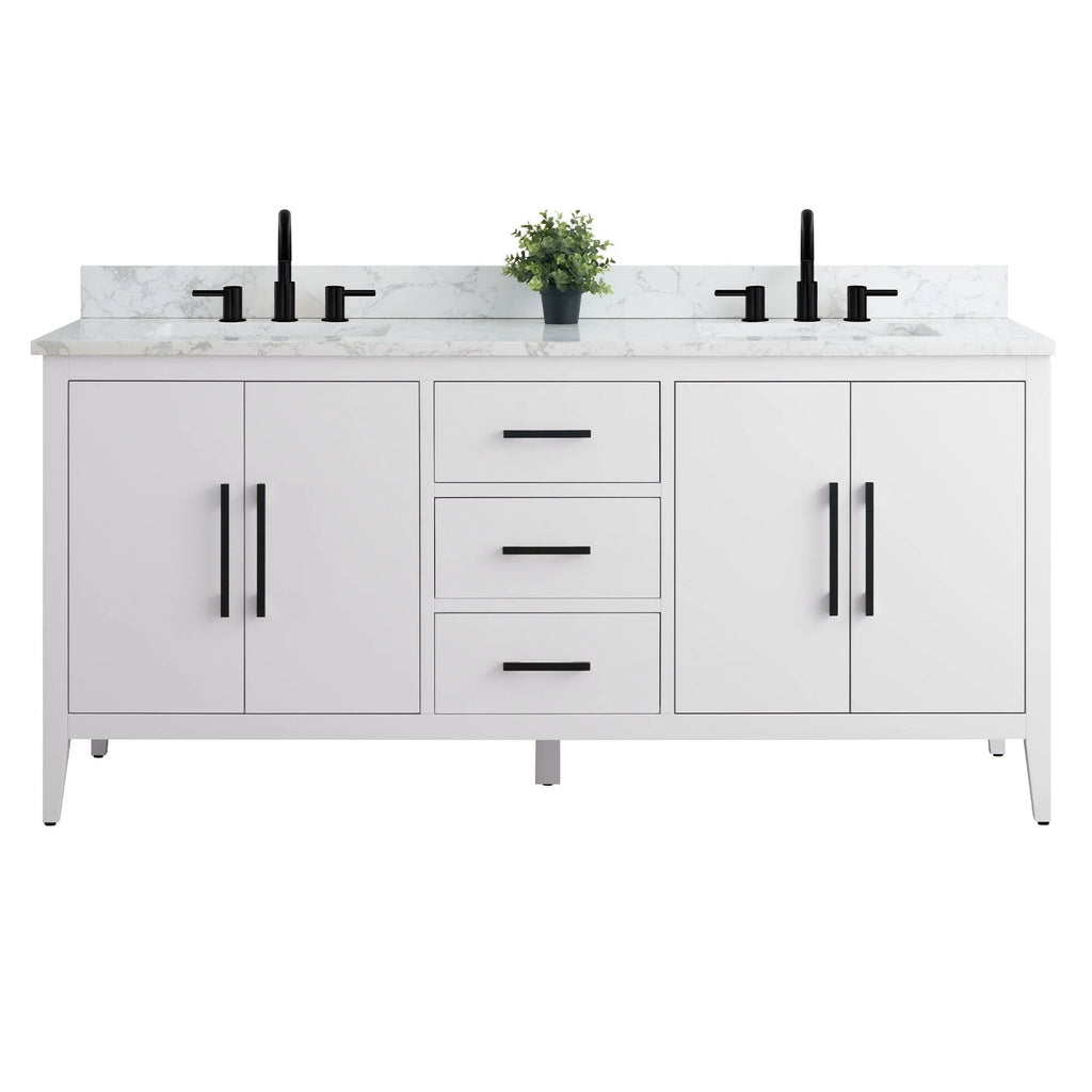 Vanity Art 72 Double Sink Bathroom Vanity Cabinet with Engineered Marble Top