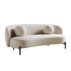 Divano curvo a 3 posti con cuscini a sfera, misto lino beige