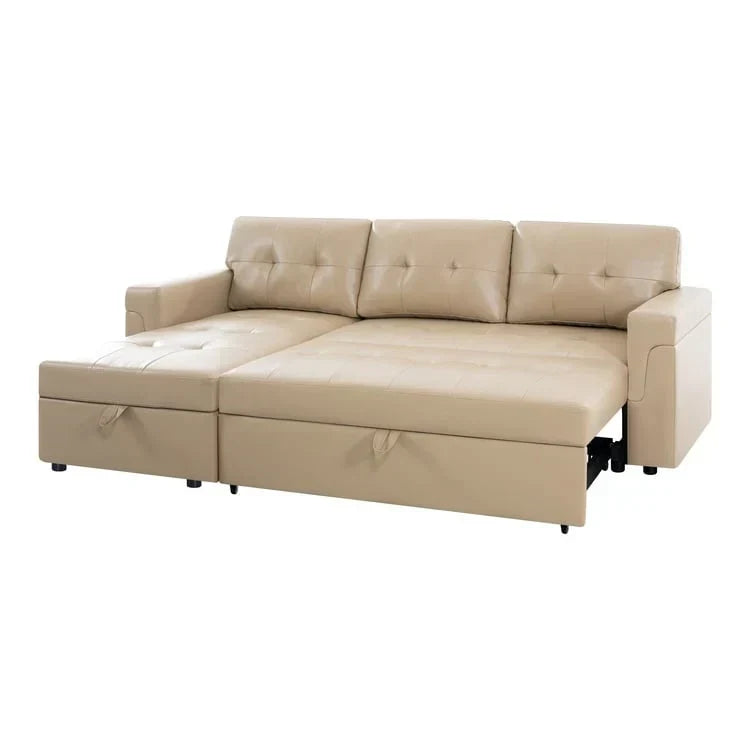 Convertible Reversible Sectional Sofa with Pull-Out Sleeper Bed, Hidden Storage Chaise, and Durable Legs