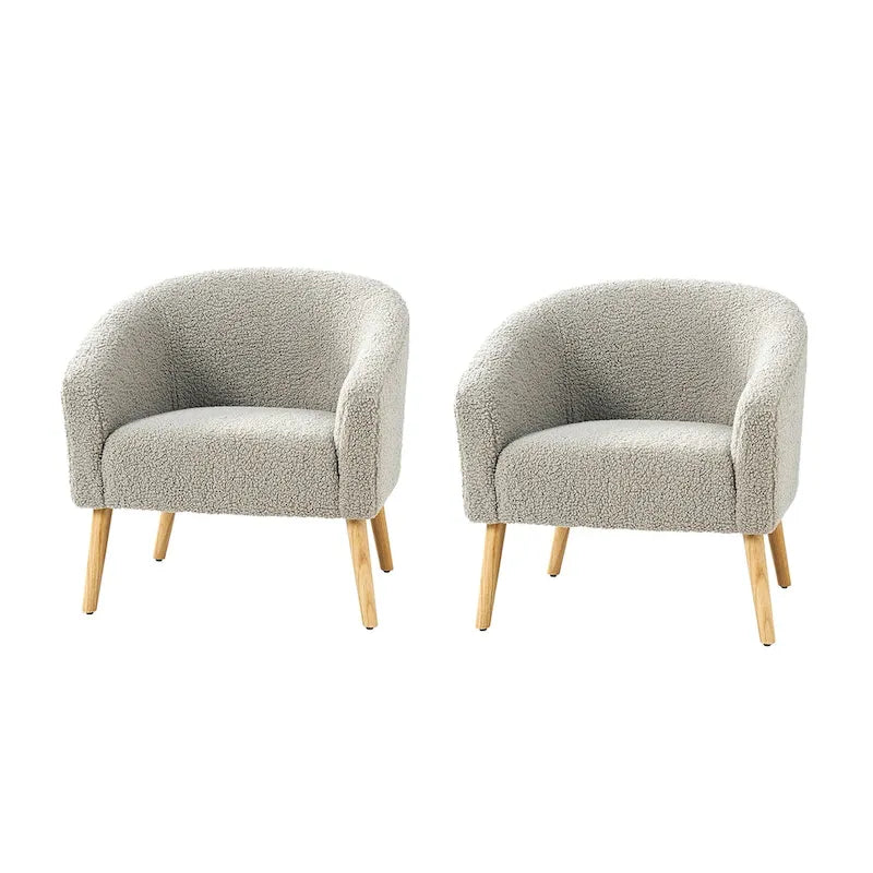 Sheila Modern 30 W Boucle Armchair with Solid Wood Legs Set of 2 by HULALA HOME