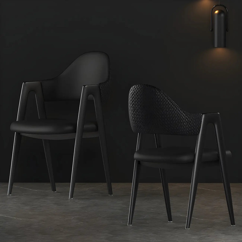 Modern Leather Curved Open Back Arm Dining Chair