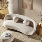 Divano curvo a 3 posti con cuscini a sfera, misto lino beige