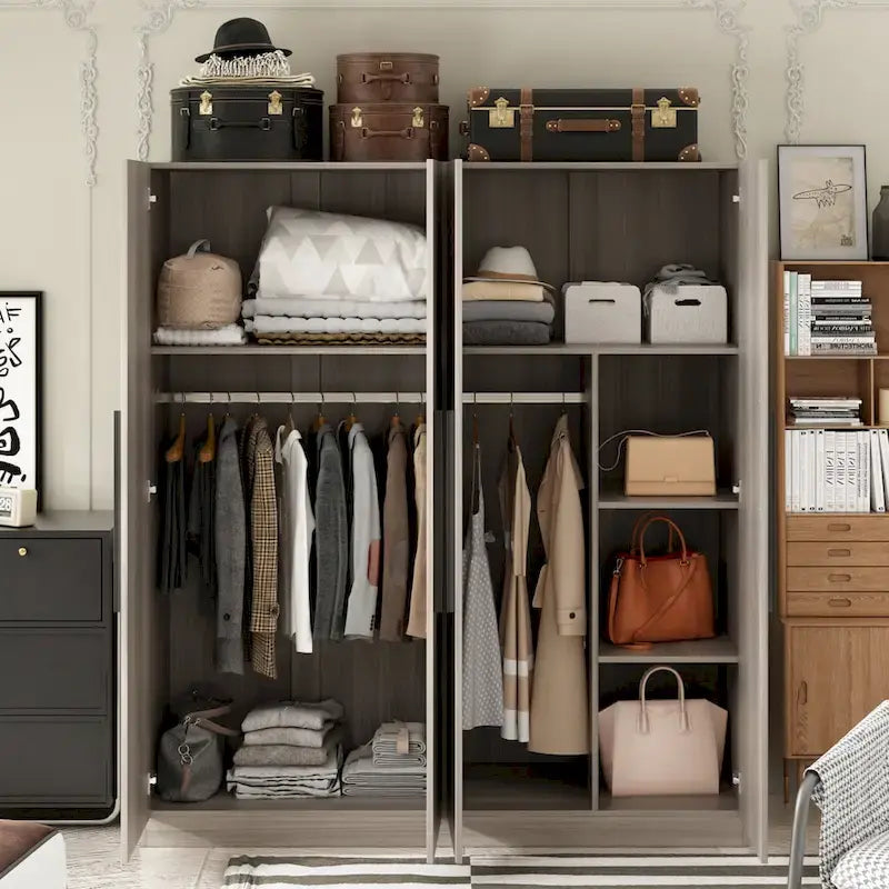 Armoire de rangement moderne sur pied en bois massif avec étagères