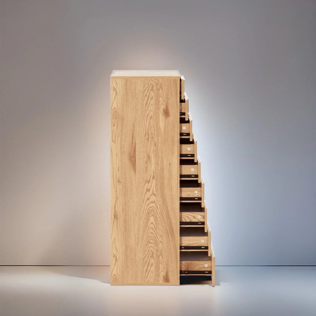 Meuble étroit en bois à 9 tiroirs avec coulisses fluides et étagère de rangement supérieure