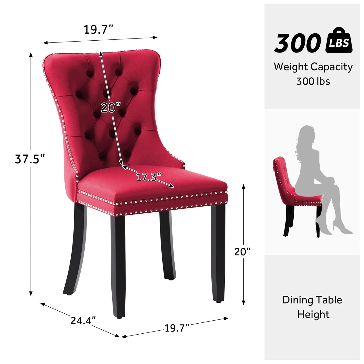 Upholstered Tufted Velvet Dining Chair with Solid Wood Legs Set of 6
