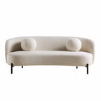 Divano curvo a 3 posti con cuscini a sfera, misto lino beige