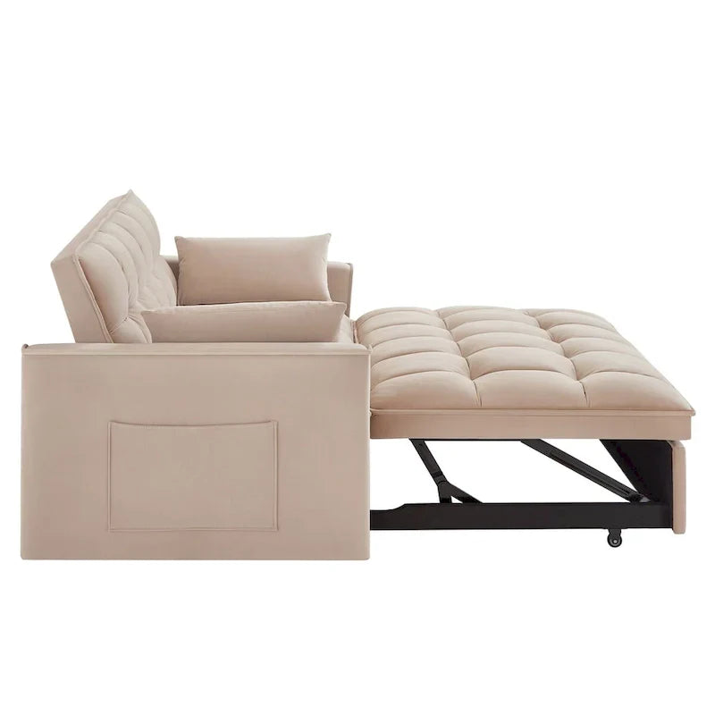 Divano letto a due posti 4 in 1 con braccioli e tasche portaoggetti, divano letto estraibile multifunzionale trapuntato con schienale regolabile