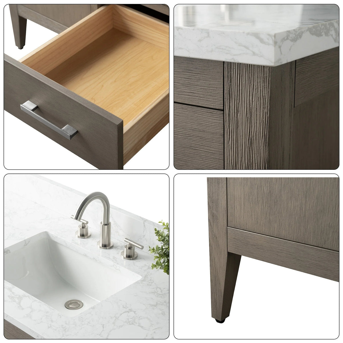 Vanity Art 72 Double Sink Bathroom Vanity Cabinet with Engineered Marble Top