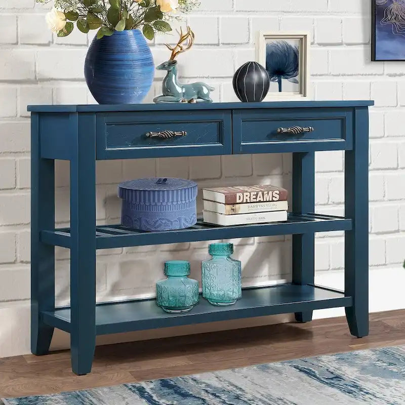 Tavolo Consolle da Divano da 42 con Cassetti e Ripiani a Più Livelli