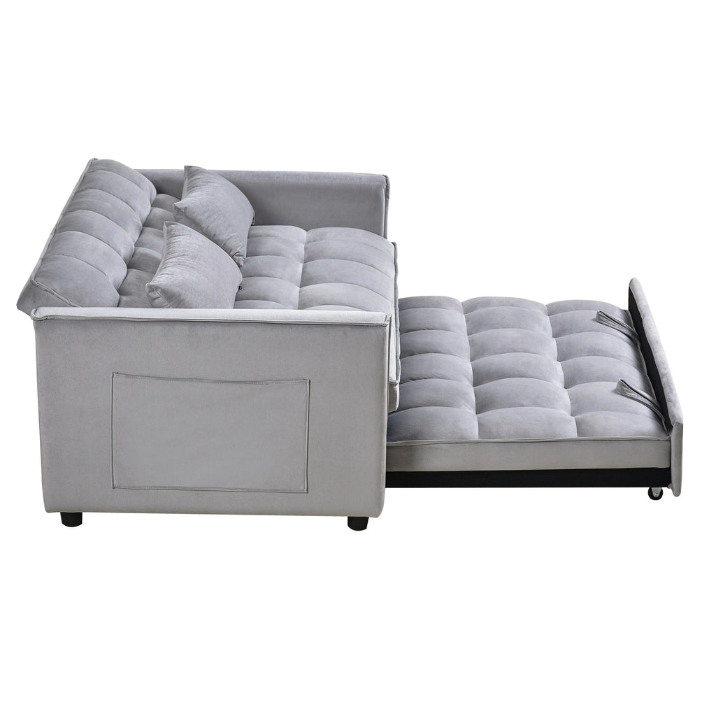 Modern Pull-Out Couch Bed, 3-in-1 Sleeper Sofa with Adjustable Backrest, Velvet Loveseat, Pillows & Side Pockets