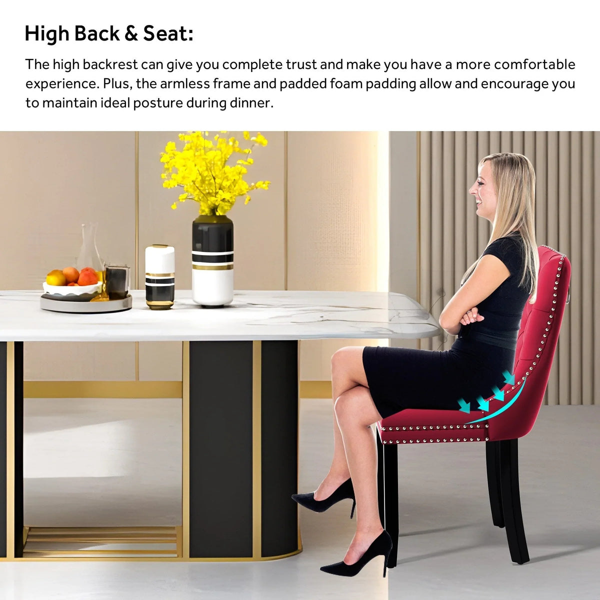 Upholstered Tufted Velvet Dining Chair with Solid Wood Legs Set of 6