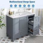 Mobile bagno da 36 pollici con ricarica USB, lavabo in resina, telaio in legno massello, 3 cassetti contenitori