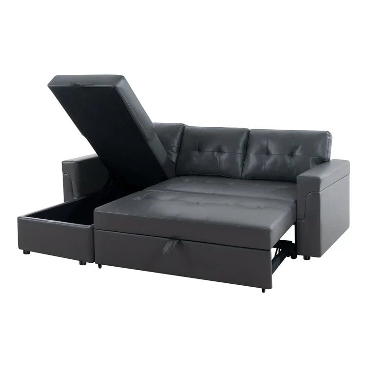 Convertible Reversible Sectional Sofa with Pull-Out Sleeper Bed, Hidden Storage Chaise, and Durable Legs