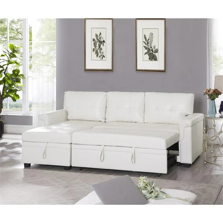 Convertible Reversible Sectional Sofa with Pull-Out Sleeper Bed, Hidden Storage Chaise, and Durable Legs